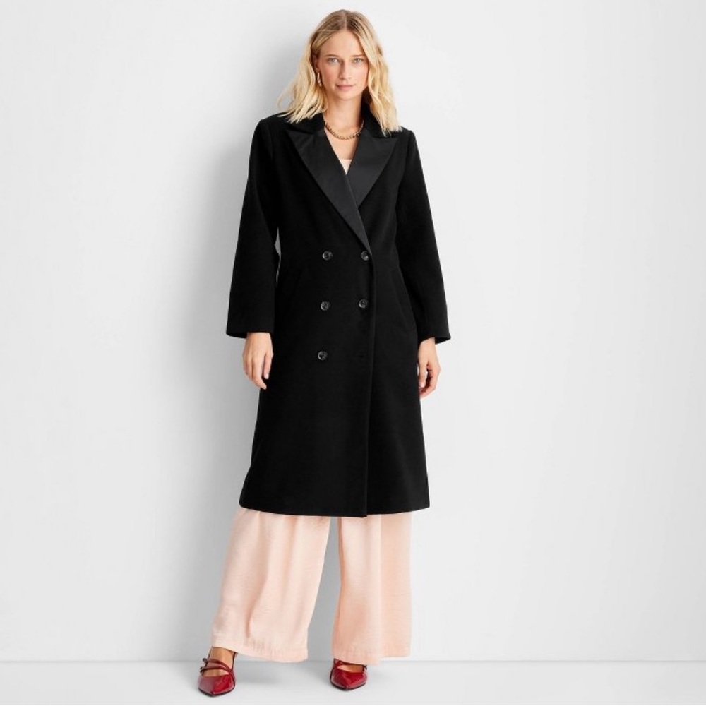 Women's Notched Lapel Double-Breasted Coat - Future Collective small NWT